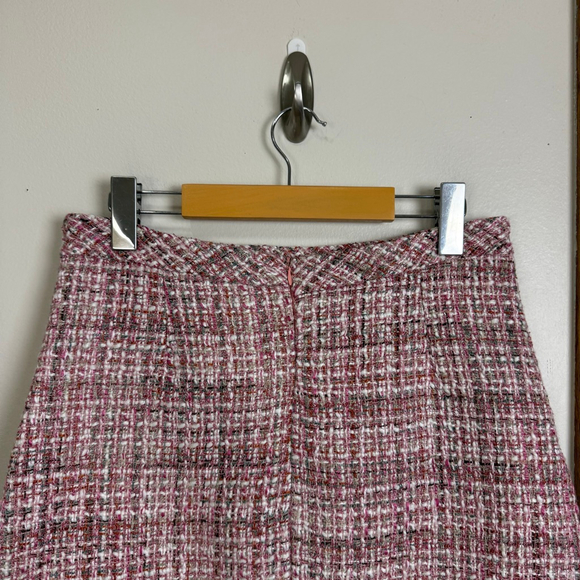 ROSE UNIVERSE Skirt Women Size Large Pink Tweed Woven Fringe Trim Faux Pearl - Picture 6 of 11